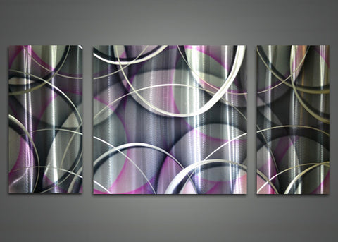 Purple, White &amp; Black Abstract Metal Wall Art 48x24in
