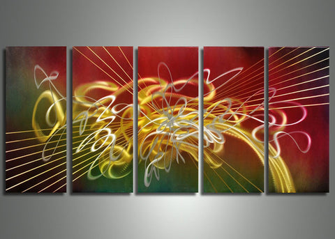 Red Abstract Metal Art 5 Panels 60x24