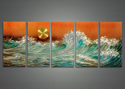 Wave Metal Wall Art Abstract Painting 60 x 24in
