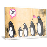 penguin on the wall street art canvas print PT6950