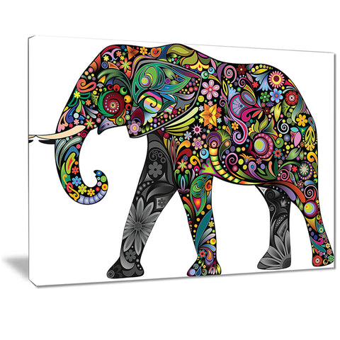 floral cheerful elephant animal digital art canvas print PT7413