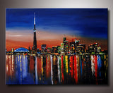 Toronto Night Cityscape Painting 40x30in