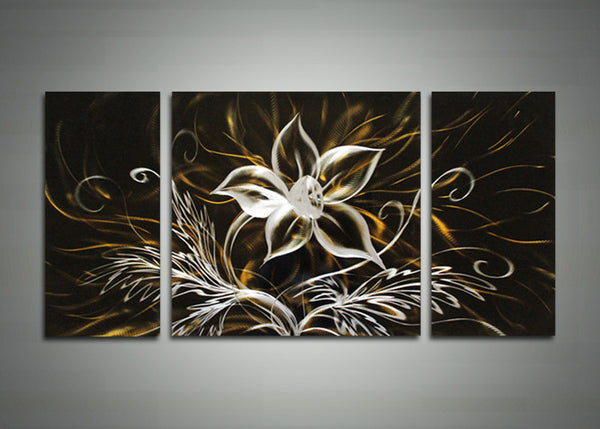 Black Flowers Metal Wall Art 48x24