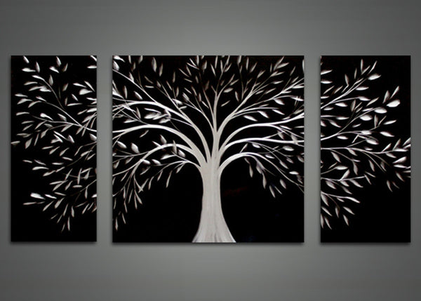 Black Abstract Tree Metal Wall Art Painting - 48x24in