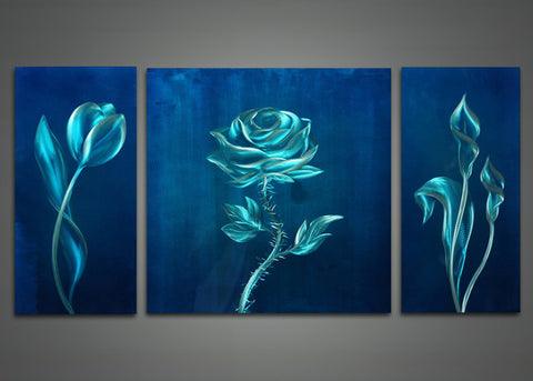 Blue Flower Metal Wall Art Painting 48x24in
