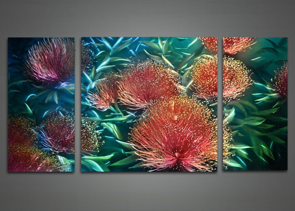 Red Flower Metal Wall Art Painting 48x24in