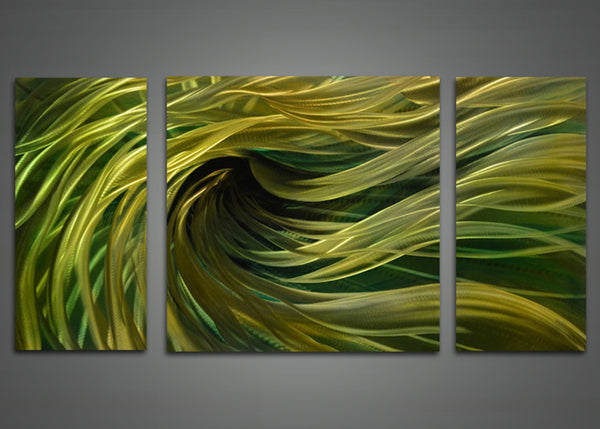 Metal Wall Art Green Abstract Painting 48x24in