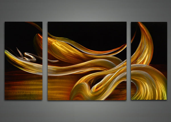 Yellow Abstract Metal Wall Art Painting 48x24in
