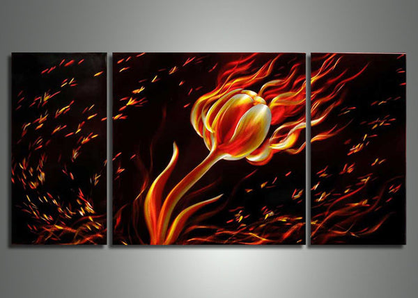 Metal Wall Art Rose on Fire 48x24