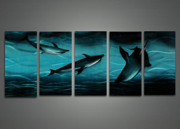 Sharks Art Painting in Blue Sea 60 x 24in