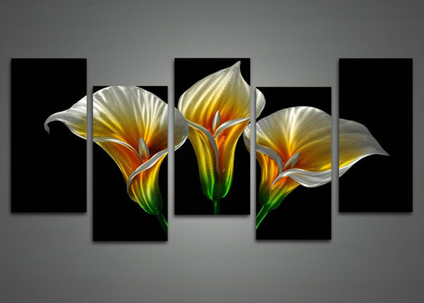 Yellow Metal Flower Wall Art Painting 60 x 24in