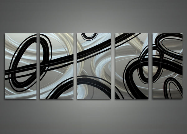 Modern Black and White Abstract Metal Wall Art 60 x 24in