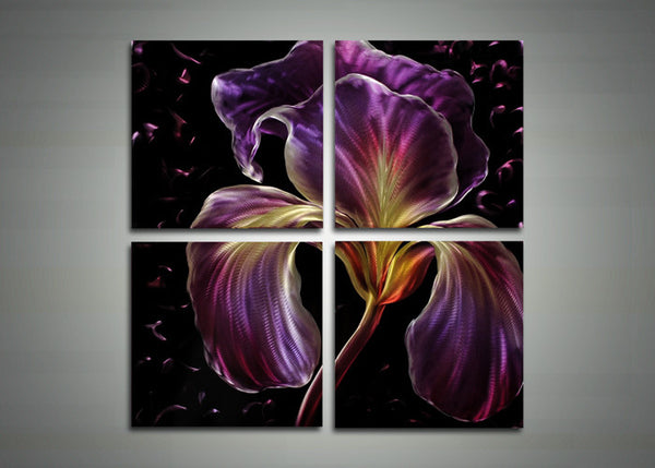 Purple Floral Metal Art Painting - 32x32in