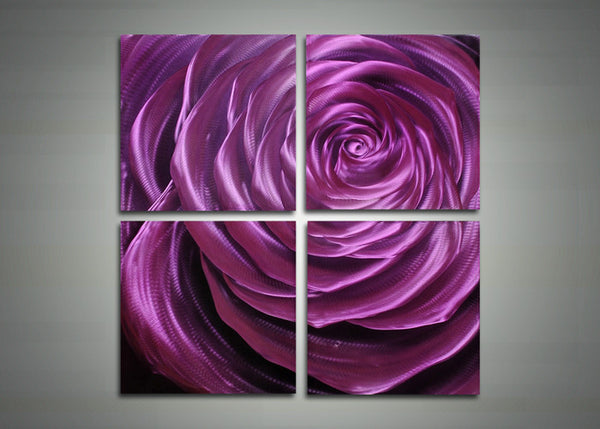 Purple Flower Metal Art Painting - 32x32in