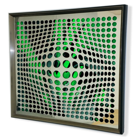Modern Acrylic Mirror - Framed Vortex Art  - Cyan and Black  32x32"
