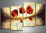 Red and Orange Flowers Painting - 48x30 - 4 Piece