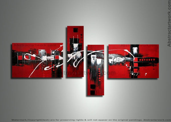Red Multi Panels Painting 233 -  64x24in