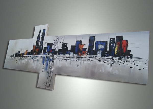 Blue Abstract Architecture Painting  - 63x33in