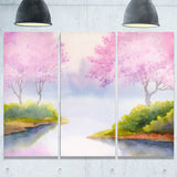 flowering trees over river landscape canvas print PT6006