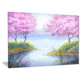 flowering trees over lake landscape canvas artwork PT6034