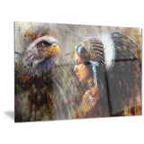 indian woman with feather headdress indian canvas artwork PT6088