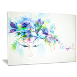 Woman with Blue Flowers Floral Canvas Art Print