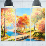 wooden bridge in colorful forest landscape canvas print PT6238