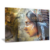 indian woman with headdress portrait canvas art print PT6276
