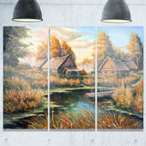birches in autumn village landscape canvas print PT6317