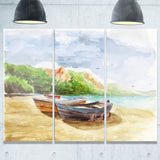 watercolor fishing boats landscape canvas print PT6360
