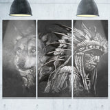 wolf and american indian chief canvas art print PT6363