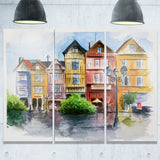 little city in watercolor landscape canvas print PT6378