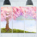flowering pink tree by lake floral canvas art print PT6504