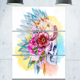 skull and flowers digital floral canvas art print PT6632