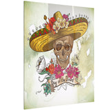 skull in sombrero with flowers digital floral canvas print PT6635