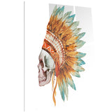 skull with feathers digital canvas art print PT6636