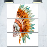 skull with feathers digital canvas art print PT6636