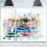 houses and boats abstract landscape canvas print PT6651
