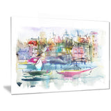 houses and boats abstract landscape canvas print PT6651