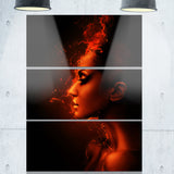 burning woman head portrait contemporary canvas art print PT6901