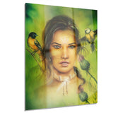 indian woman with birds portrait canvas print PT7188