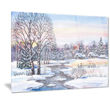 russian winter village landscape photo canvas print PT7310