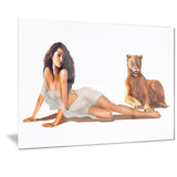 sexy woman with lion portrait digital art canvas print PT7331