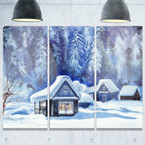 blue winter cottages landscape canvas art print PT7455