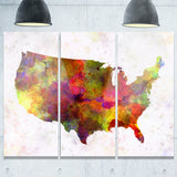 united states map in colors watercolor painting canvas print PT7504