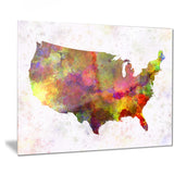 united states map in colors watercolor painting canvas print PT7504