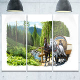 green landscape with horse digital art canvas print PT7506