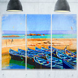 blue boats in sea seascape painting canvas print PT7618