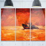 fishing boat in red hue seascape panting canvas print PT7624