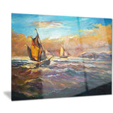 boats in roaring sea seascape painting canvas print PT7626